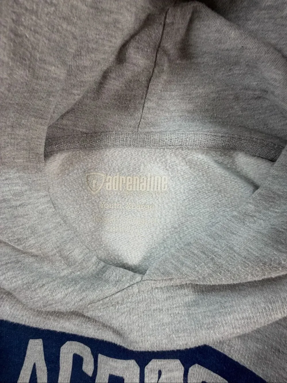 Adrenaline Youth Size XL Cropped Lacrosse Hoodie Gray Fleece Graphic Sweatshirt